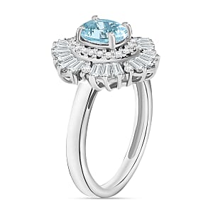 Luxoro Premium Mangoro Aquamarine and G-H I1 Diamond 1.60 ctw Ring in 14K White Gold (Size 10.0) (Del. in 10-12 Days)