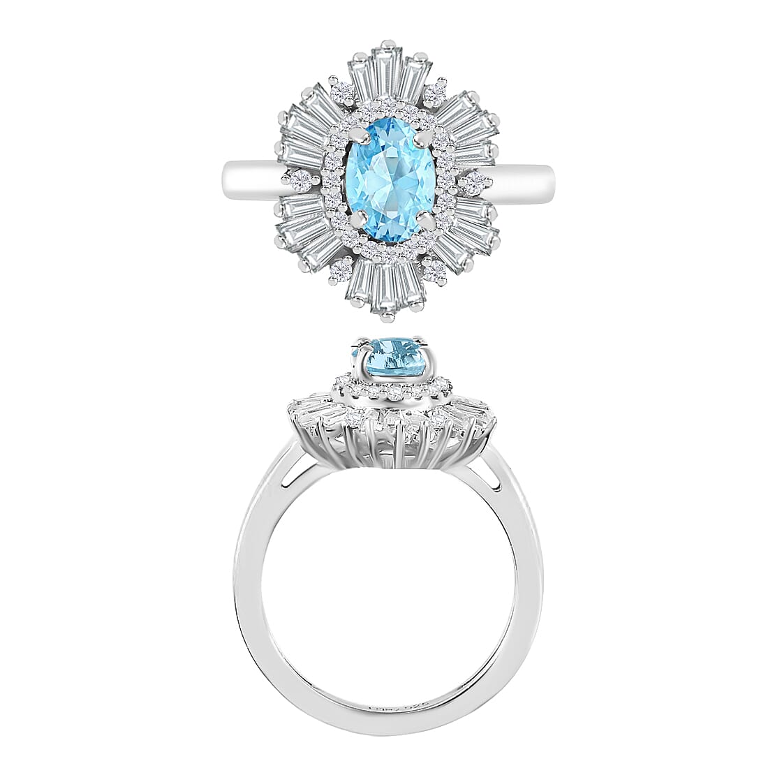 Luxoro Premium Mangoro Aquamarine and G-H I1 Diamond 1.60 ctw Ring in 14K White Gold (Size 10.0) 4.9 Grams (Del. in 10-12 Days)