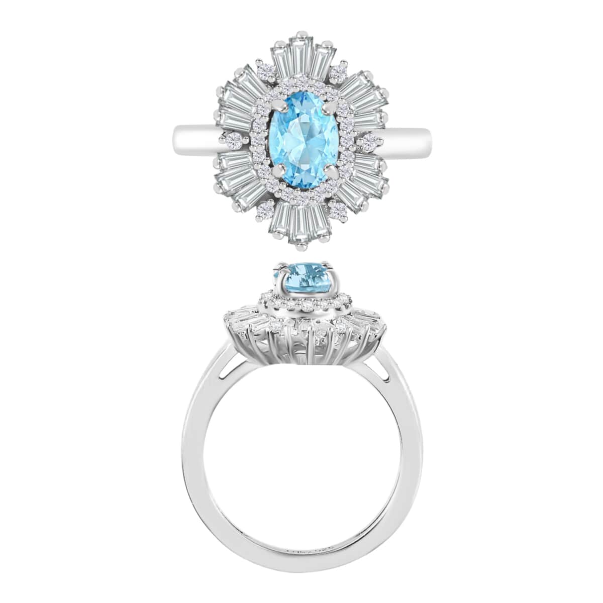 Luxoro Premium Mangoro Aquamarine and G-H I1 Diamond 1.60 ctw Ring in 14K White Gold (Size 10.0) image number 3