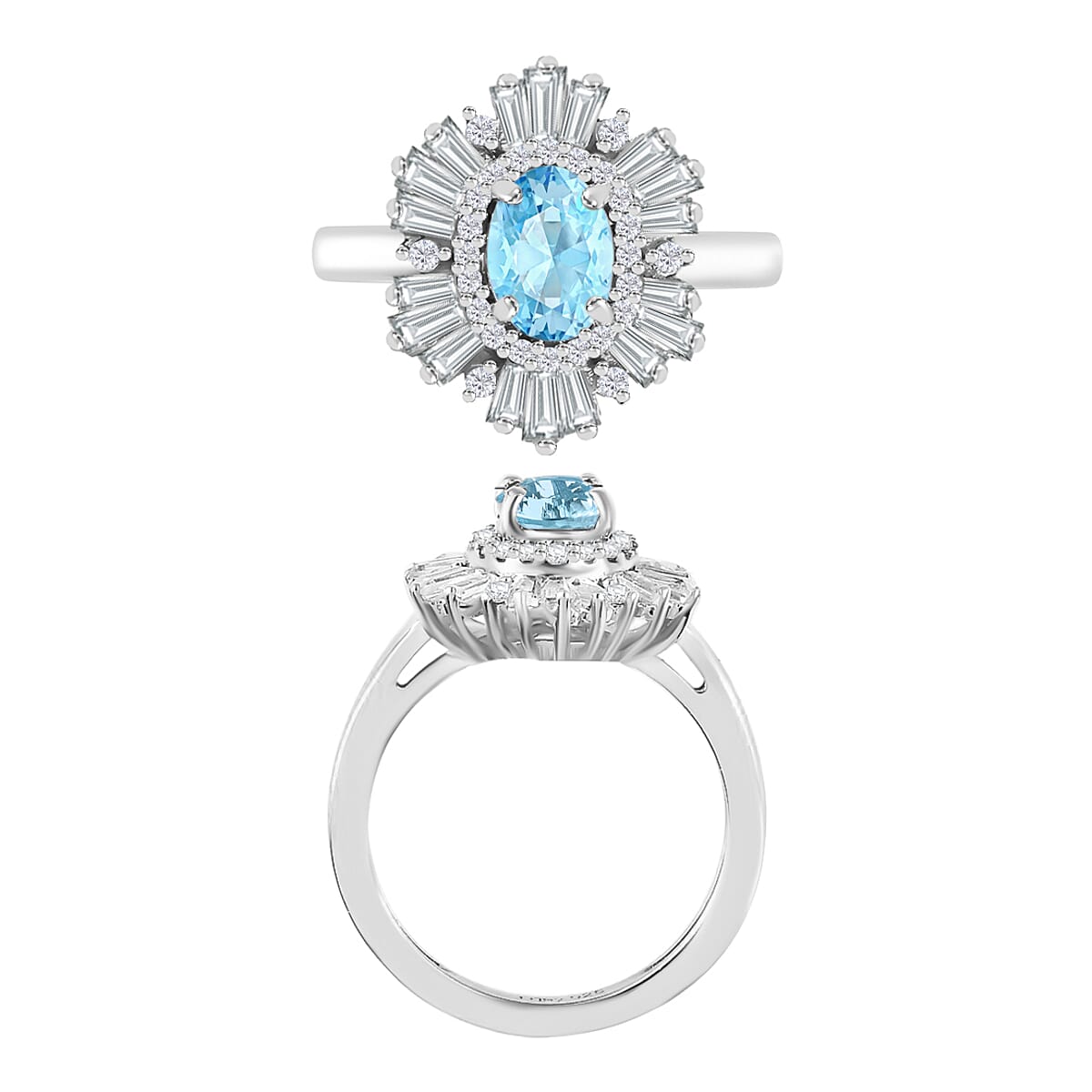 Luxoro Premium Mangoro Aquamarine and G-H I1 Diamond 1.60 ctw Ring in 14K White Gold (Size 5.0) (Del. in 10-12 Days) image number 3