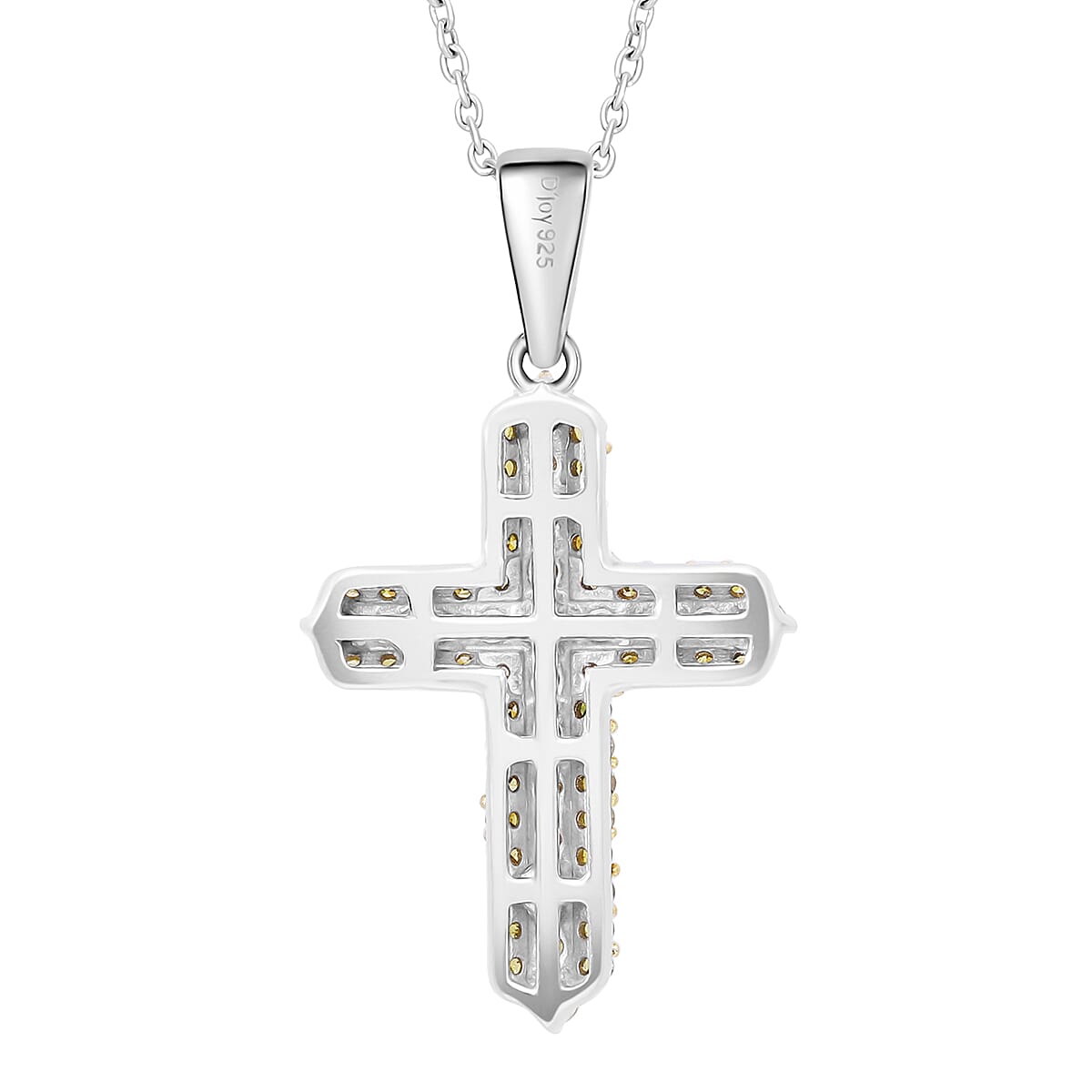 Yellow Diamond 0.50 ctw Cross Pendant without Chain in Platinum Over Sterling Silver image number 3