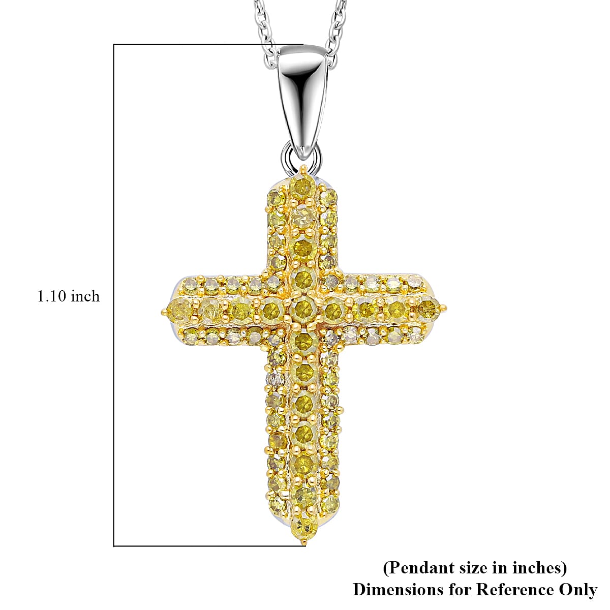 Yellow Diamond 0.50 ctw Cross Pendant without Chain in Platinum Over Sterling Silver image number 5