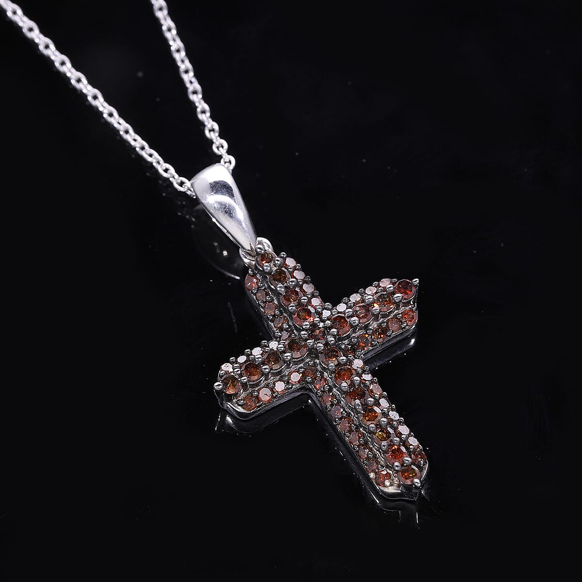 Red Diamond 0.50 ctw Cross Pendant in Platinum Over Sterling Silver image number 1