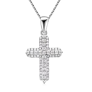 White Diamond 0.50 ctw Cross Pendant without Chain in Platinum Over Sterling Silver