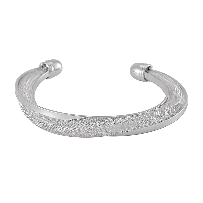 Sparkly White Austrian Crystal Infinity Cuff Bracelet in Silvertone (Size 7.00 In)