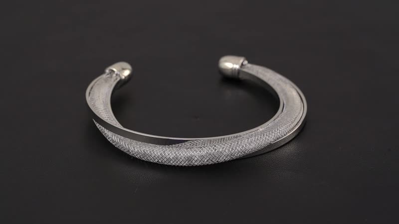 TLV Sparkly White Austrian Crystal Cuff Bracelet (7.00 In) in Silvertone