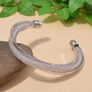 Sparkly White Austrian Crystal Infinity Cuff Bracelet in Silvertone (Size 7.00 In)