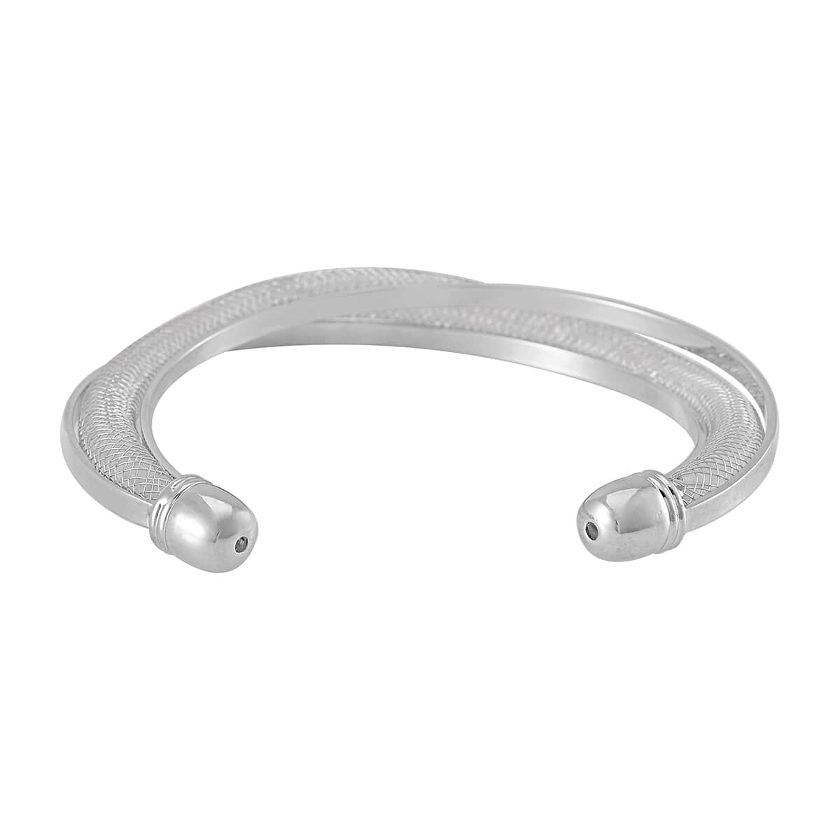 Sparkly White Austrian Crystal Cuff Bracelet (7.00 In) in Silvertone image number 3