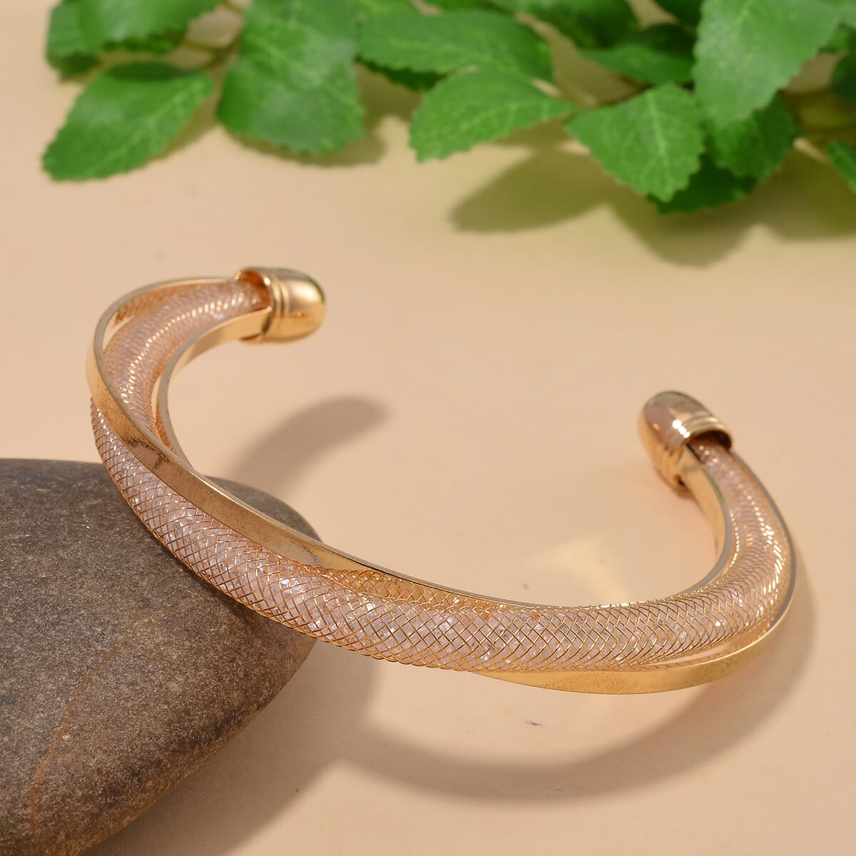 Sparkly White Austrian Crystal Infinity Cuff Bracelet (7.00 In) in Goldtone image number 1