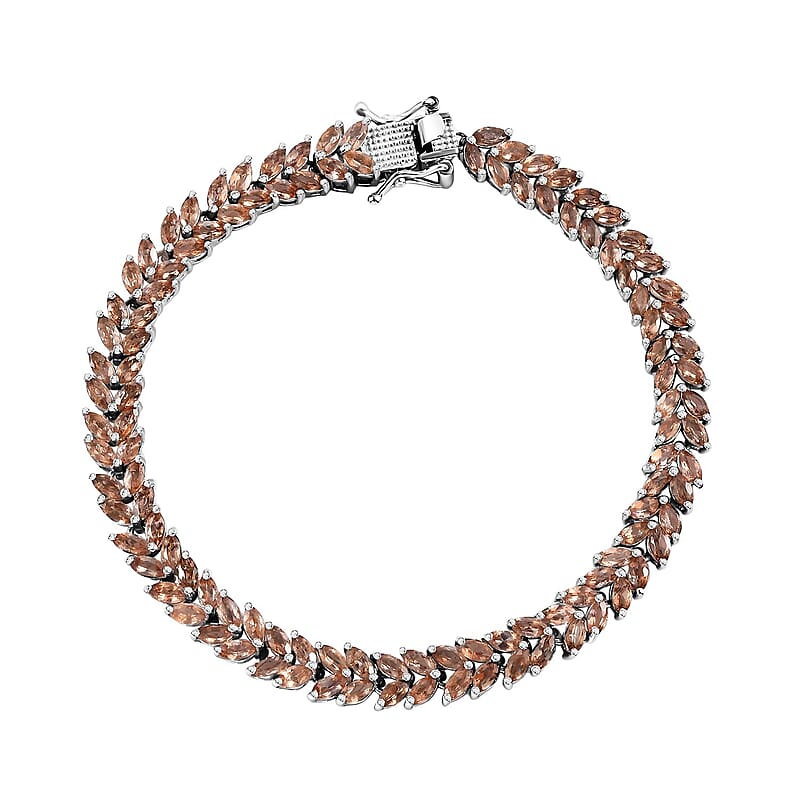 D'Joy Jenipapo Andalusite 9.75 ctw Fern Leaf Bracelet in Rhodium Over Sterling Silver (7.25 In)