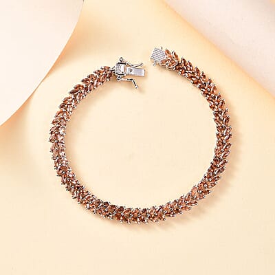 D'Joy Jenipapo Andalusite 9.75 ctw Fern Leaf Bracelet in Rhodium Over Sterling Silver (7.25 In)