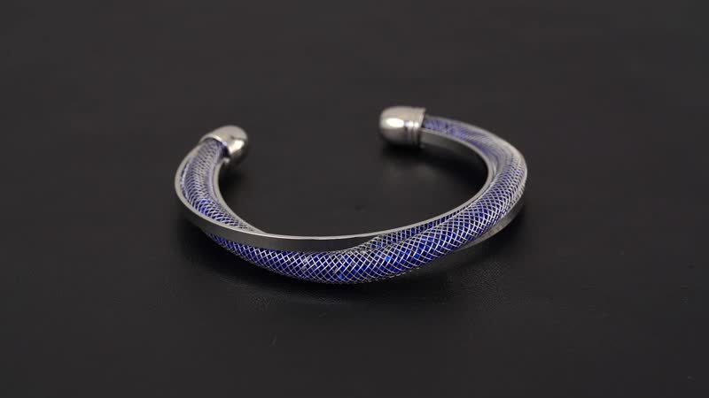 TLV Sparkly White Austrian Crystal Cuff Bracelet (7.00 In) in Silvertone