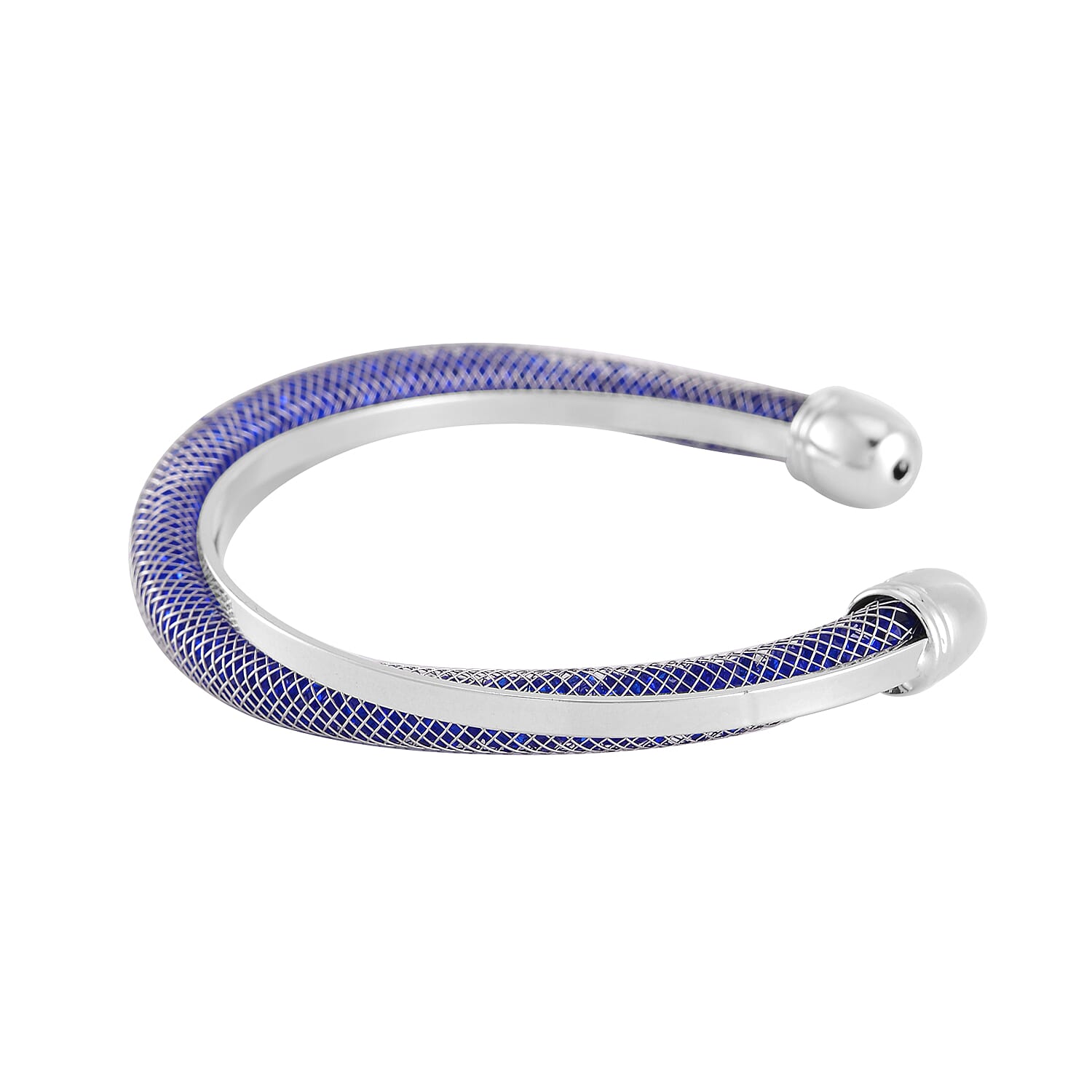 Sparkly Blue Austrian Crystal Infinity Cuff Bracelet in Silvertone (Size 7.00 In)