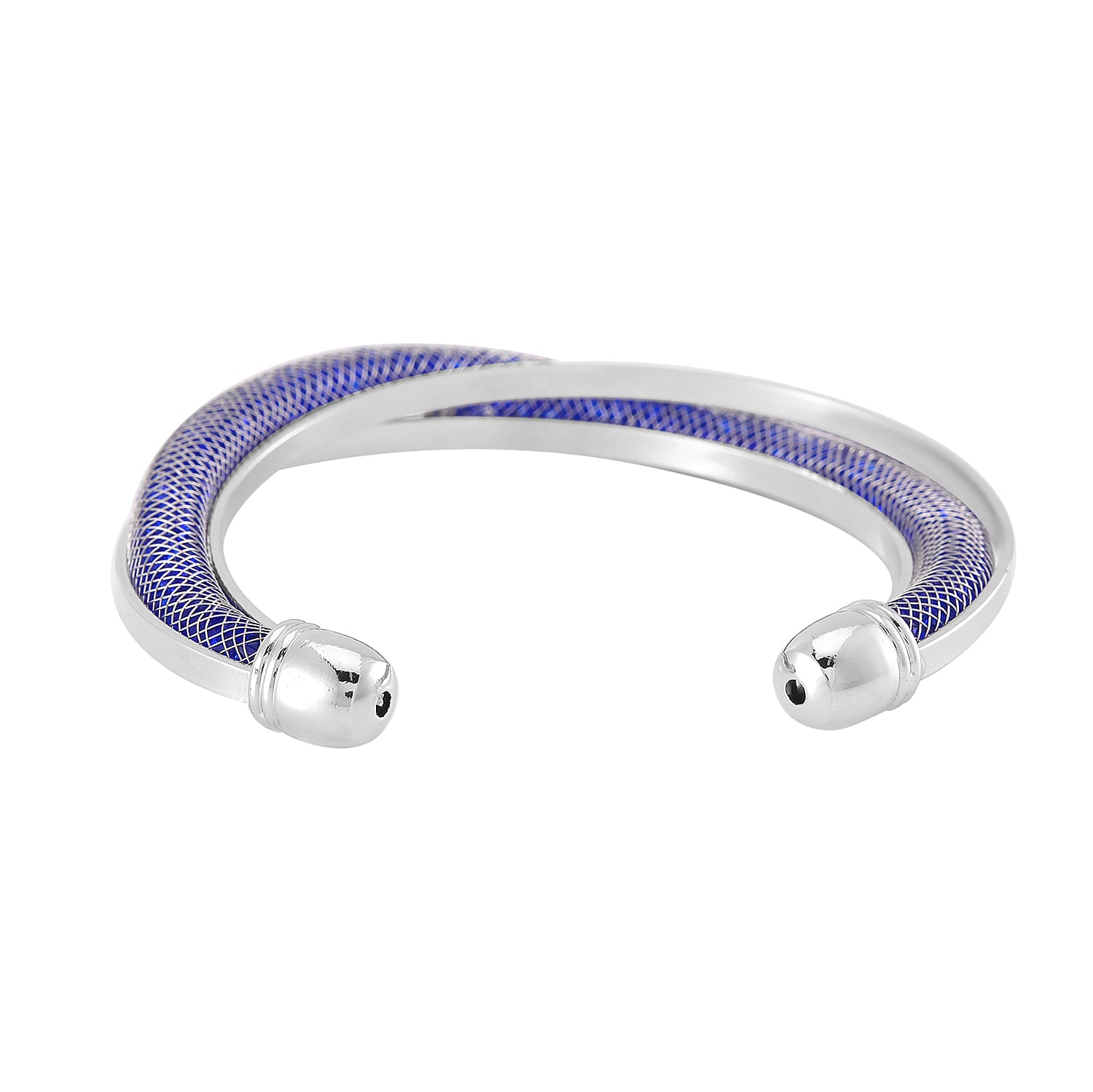 Sparkly Blue Austrian Crystal Infinity Cuff Bracelet in Silvertone (Size 7.00 In)