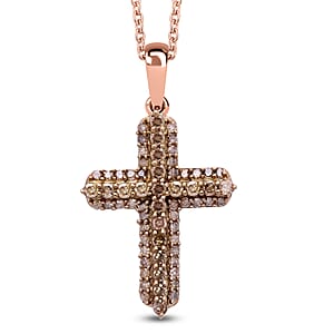 Natural Champagne Diamond 0.50 ctw Cross Pendant without Chain in Vermeil Rose Gold Over Sterling Silver