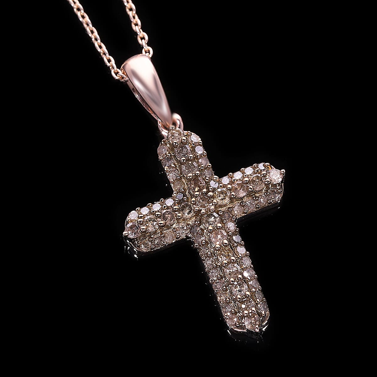 Natural Champagne Diamond 0.50 ctw Cross Pendant without Chain in Vermeil Rose Gold Over Sterling Silver image number 1