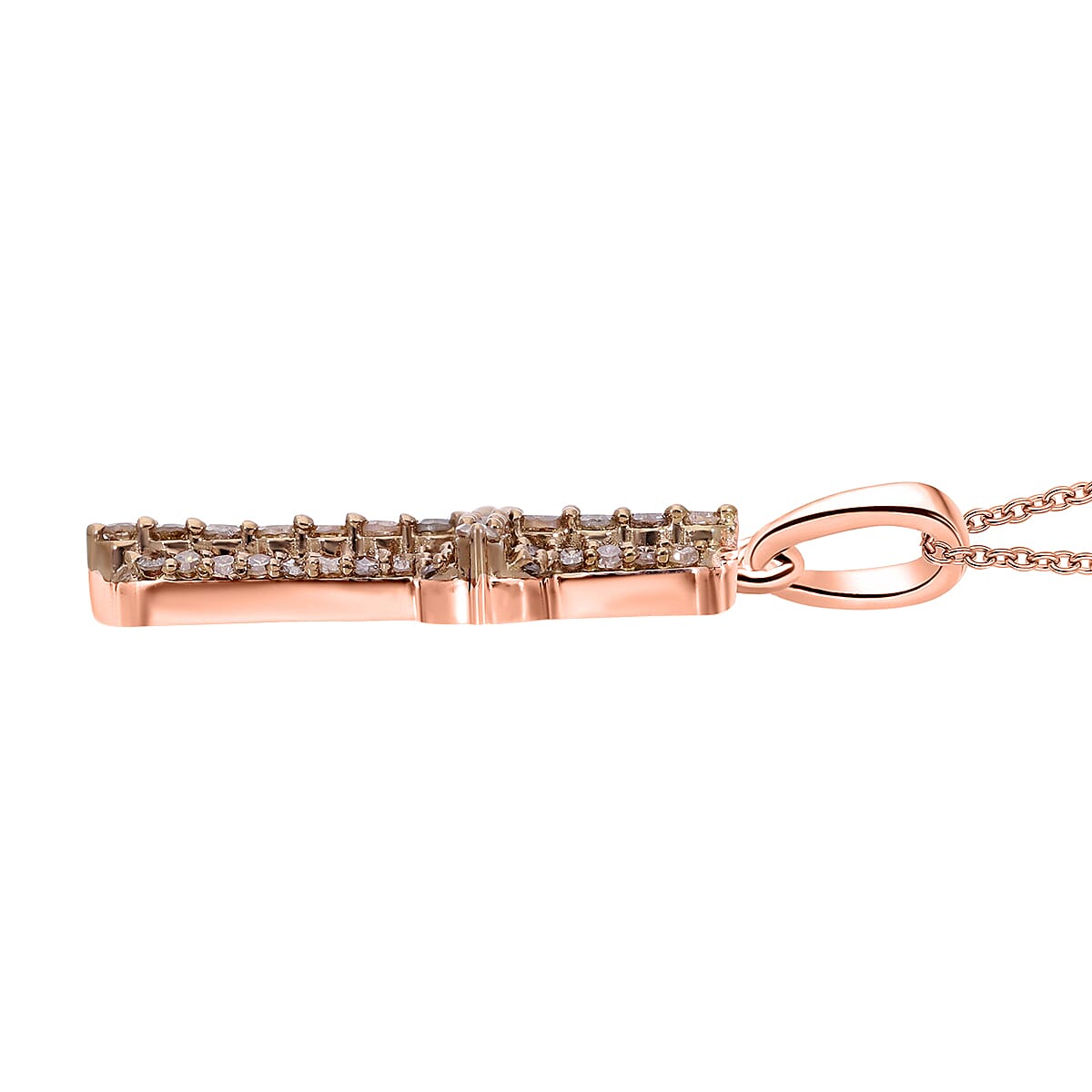 Natural Champagne Diamond 0.50 ctw Cross Pendant without Chain in Vermeil Rose Gold Over Sterling Silver image number 3