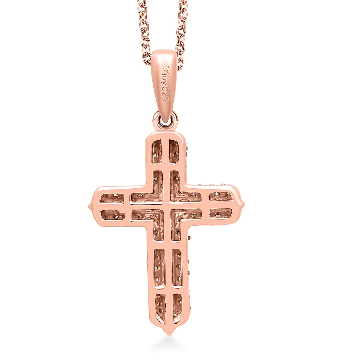 Natural Champagne Diamond 0.50 ctw Cross Pendant without Chain in Vermeil Rose Gold Over Sterling Silver image number 4