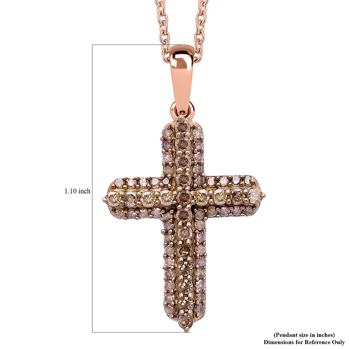 Natural Champagne Diamond 0.50 ctw Cross Pendant without Chain in Vermeil Rose Gold Over Sterling Silver image number 5