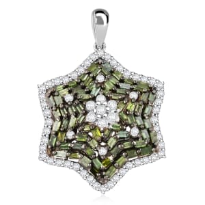 Green and White Diamond 1.00 ctw Star Pendant without Chain in Platinum Over Sterling Silver