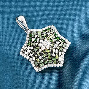 Green and White Diamond 1.00 ctw Star Pendant without Chain in Platinum Over Sterling Silver