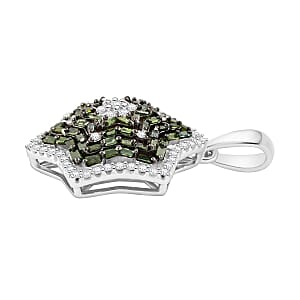 Green and White Diamond 1.00 ctw Star Pendant without Chain in Platinum Over Sterling Silver