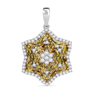 Yellow and White Diamond 1.00 ctw Star Pendant without Chain in Platinum Over Sterling Silver