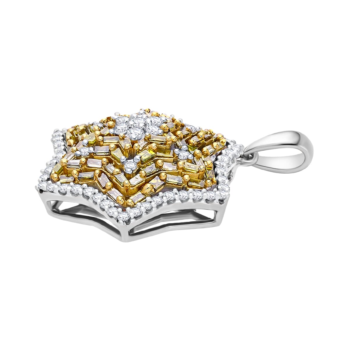 Yellow and White Diamond 1.00 ctw Star Pendant without Chain in Platinum Over Sterling Silver image number 2