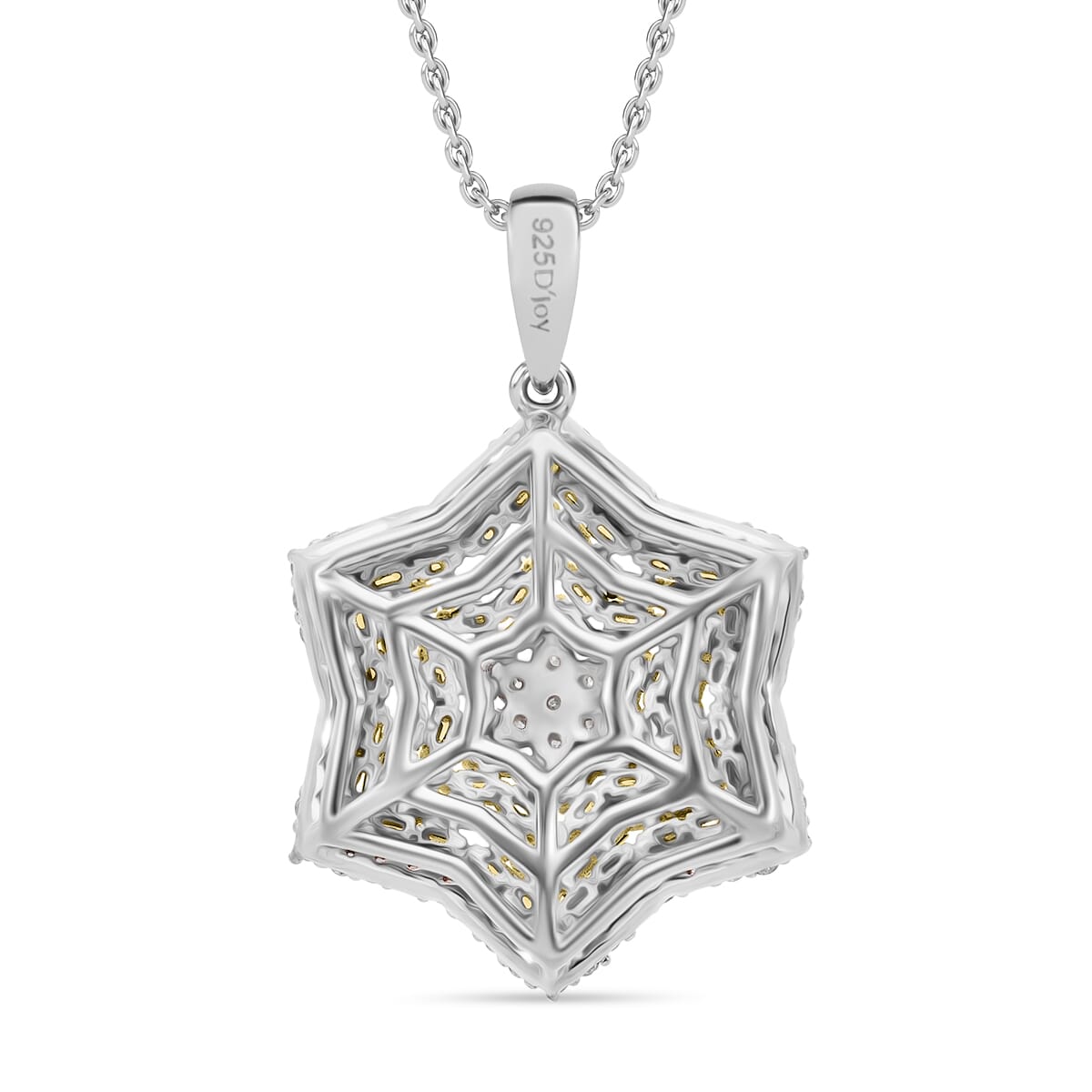 Yellow and White Diamond 1.00 ctw Star Pendant without Chain in Platinum Over Sterling Silver image number 3