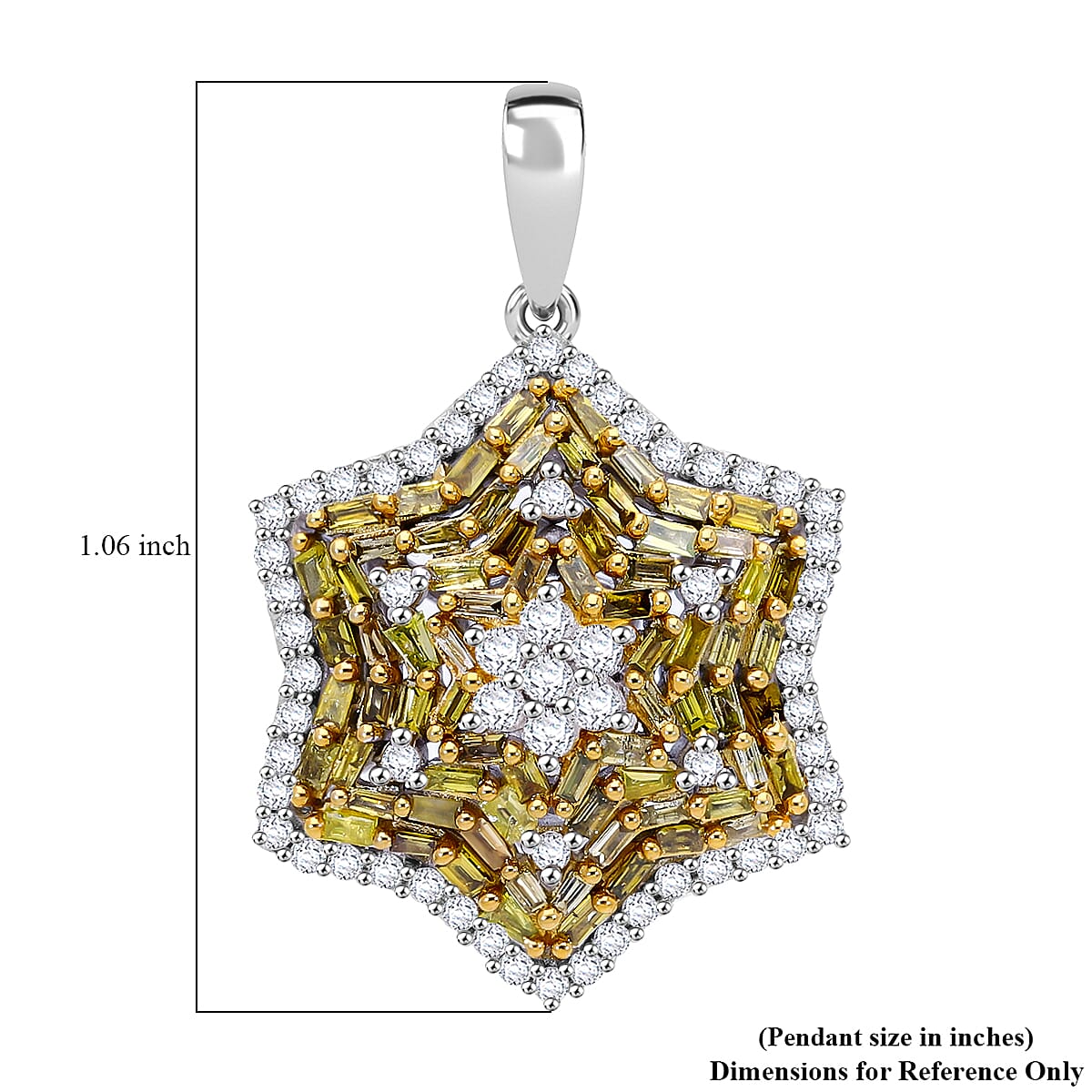 Yellow and White Diamond 1.00 ctw Star Pendant without Chain in Platinum Over Sterling Silver