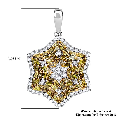 Yellow and White Diamond 1.00 ctw Star Pendant without Chain in Platinum Over Sterling Silver