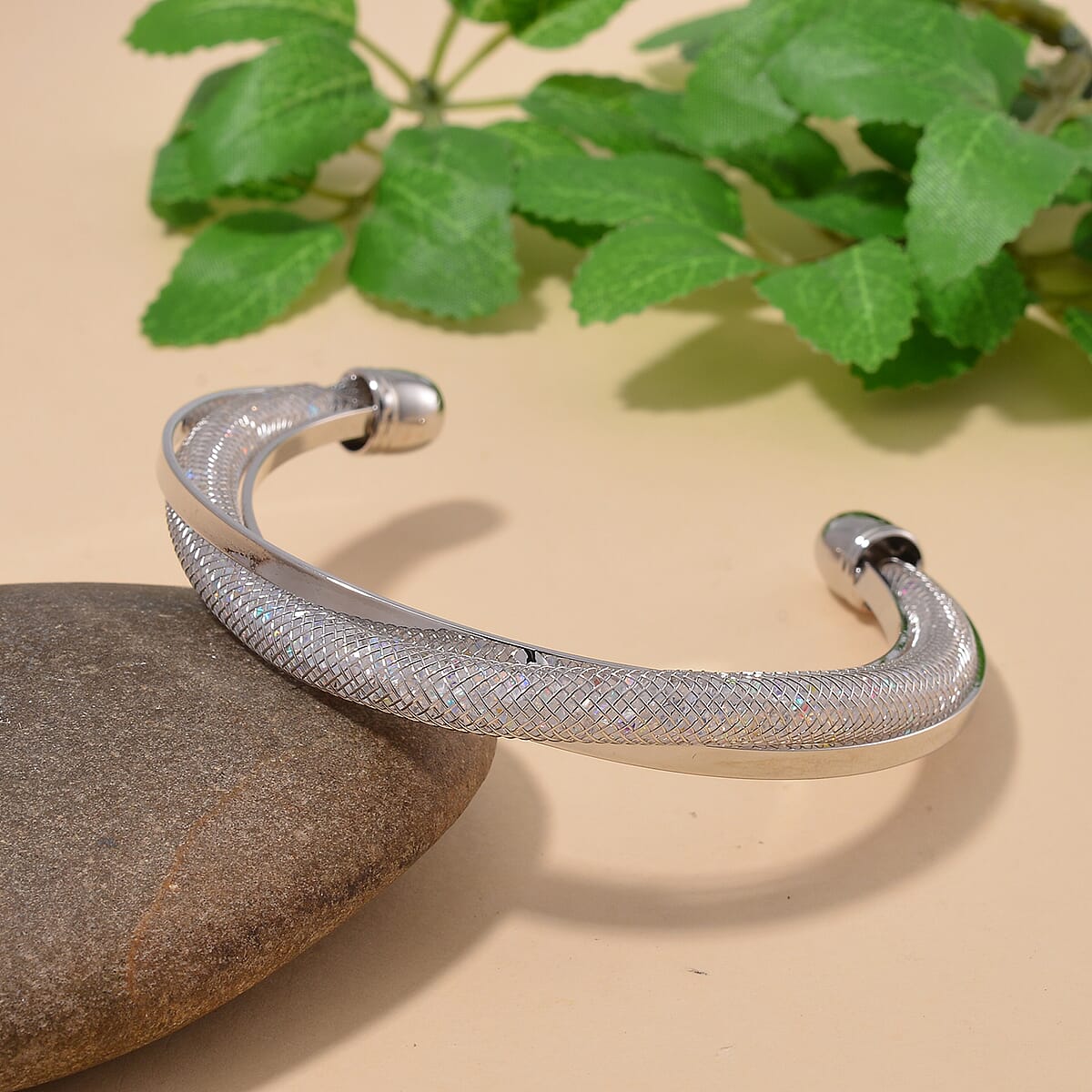 Doorbuster Sparkly Aurora Borealis Austrian Crystal Infinity Cuff Bracelet (7.00 In) in Silvertone image number 1