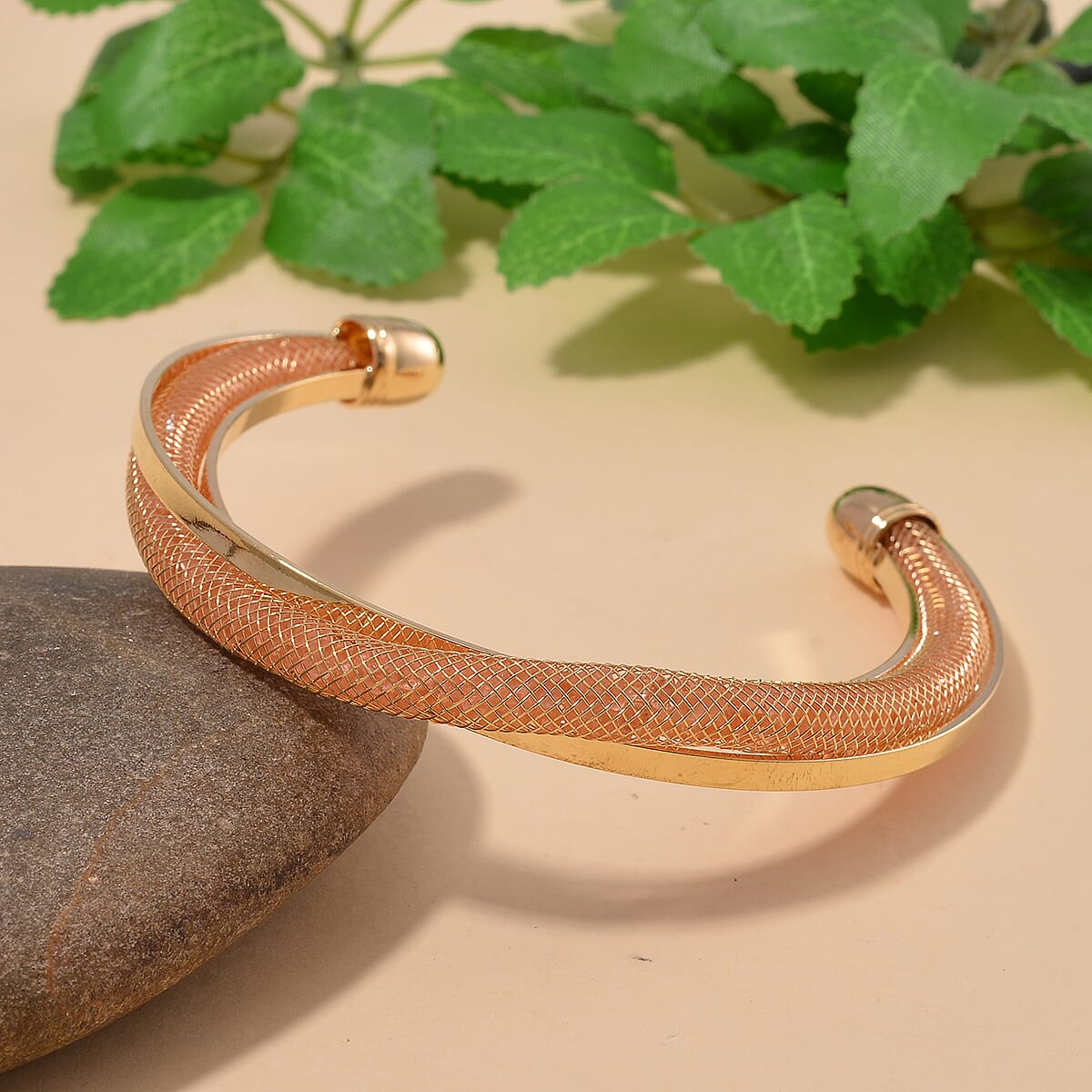 Sparkly Champagne Austrian Crystal Infinity Cuff Bracelet (7.00 In) in Rosetone image number 1