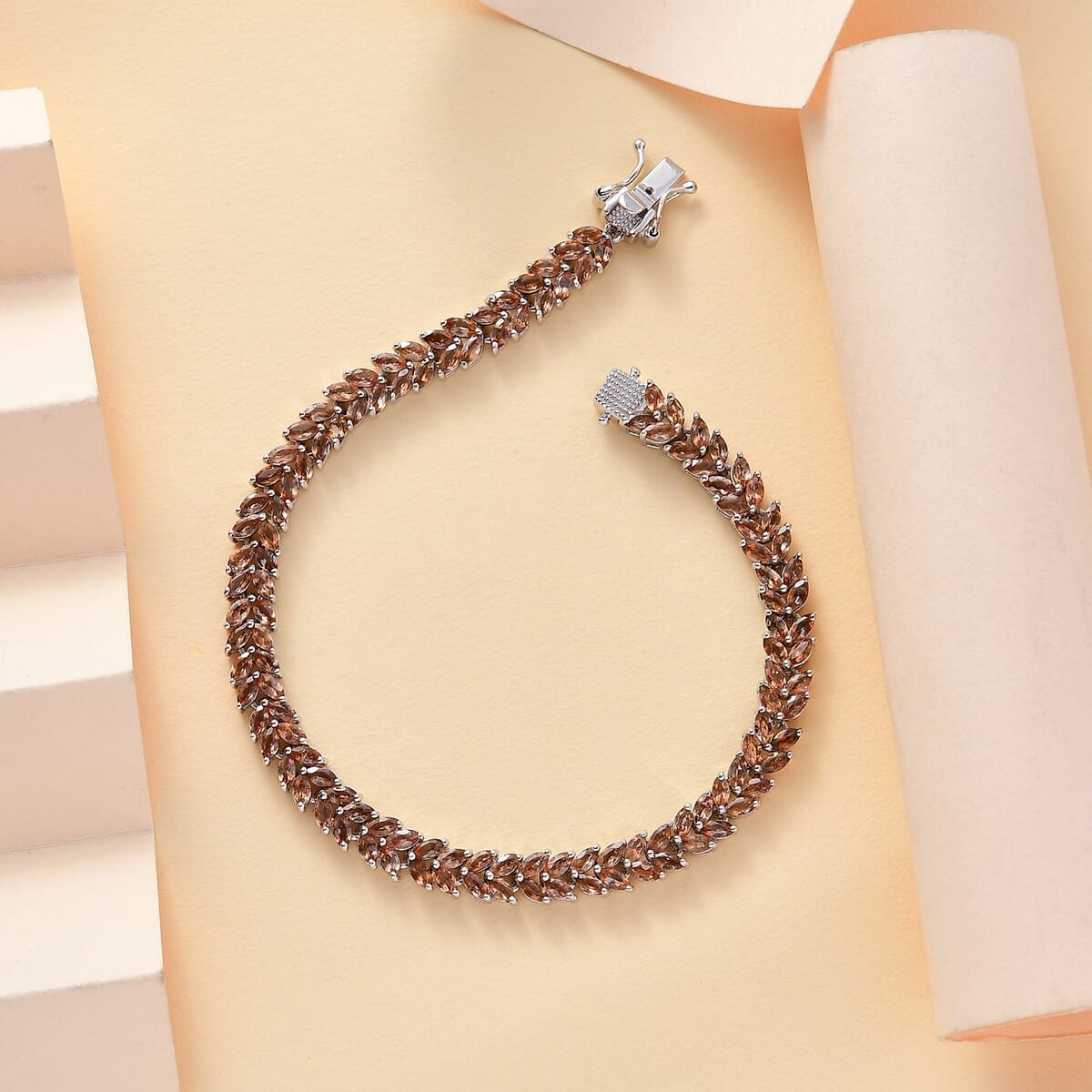 Jenipapo Andalusite 10.10 ctw Fern Leaf Bracelet in Rhodium Over Sterling Silver (8.00 In) image number 1