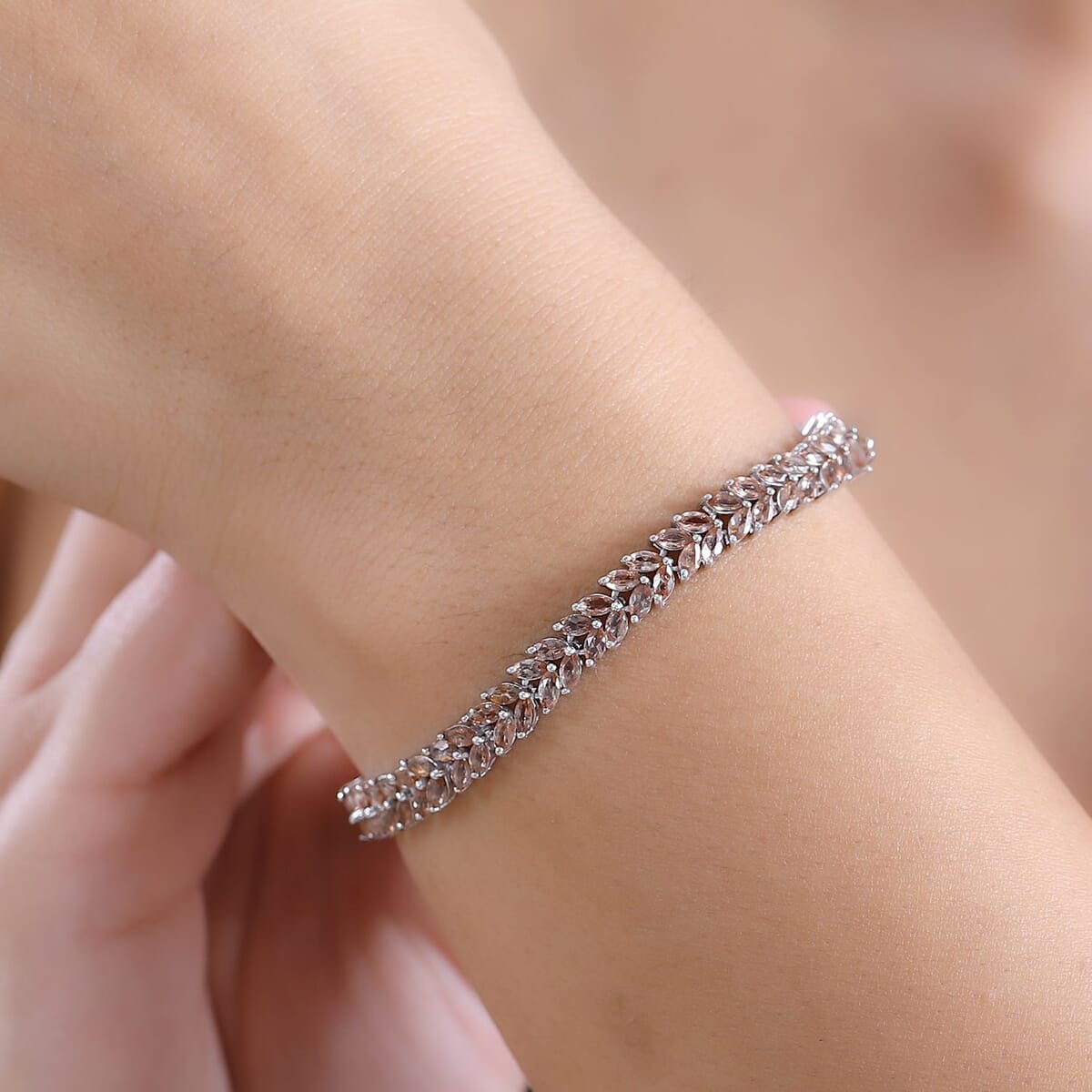 Jenipapo Andalusite 10.10 ctw Fern Leaf Bracelet in Rhodium Over Sterling Silver (8.00 In) image number 2
