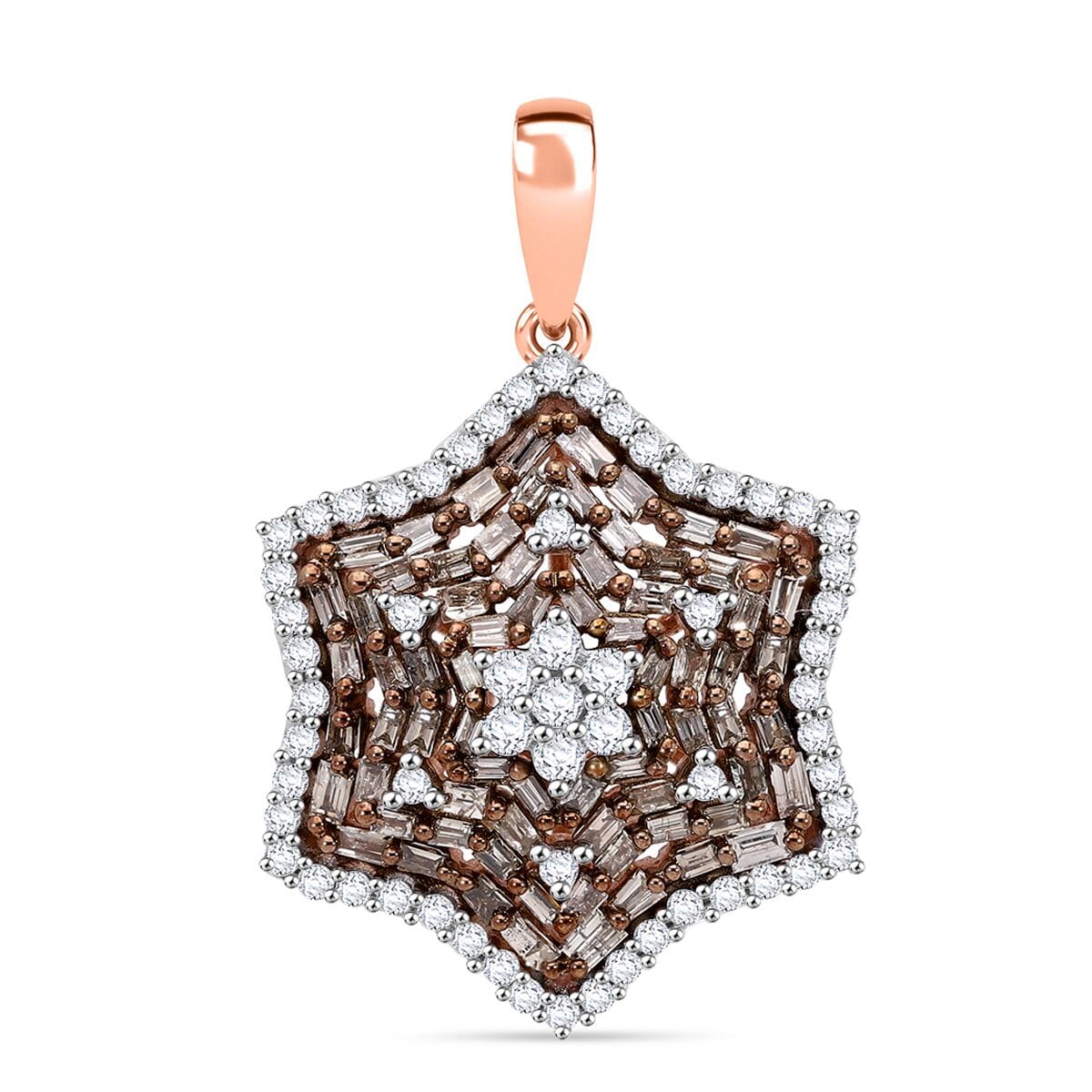 Natural Champagne and White Diamond 1.00 ctw Star Pendant without Chain in Vermeil Rose Gold Over Sterling Silver image number 0