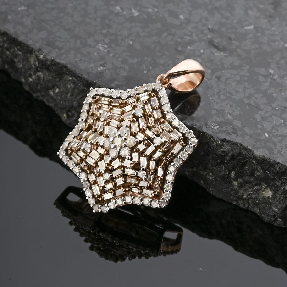Natural Champagne and White Diamond 1.00 ctw Star Pendant without Chain in Vermeil Rose Gold Over Sterling Silver image number 1