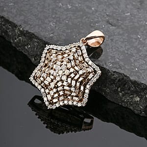 Natural Champagne and White Diamond 1.00 ctw Star Pendant without Chain in Vermeil Rose Gold Over Sterling Silver
