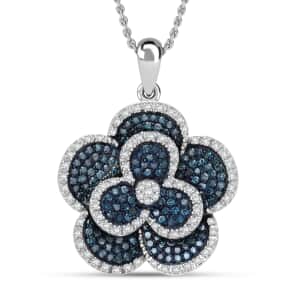 Doorbuster Blue and White Diamond 1.00 ctw Enchanted Bloom Pendant in Platinum Over Sterling Silver