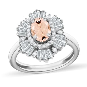 Marropino Morganite and White Zircon 2.90 ctw Ring in 18K Rose Gold Over Sterling Silver (Size  10.0)