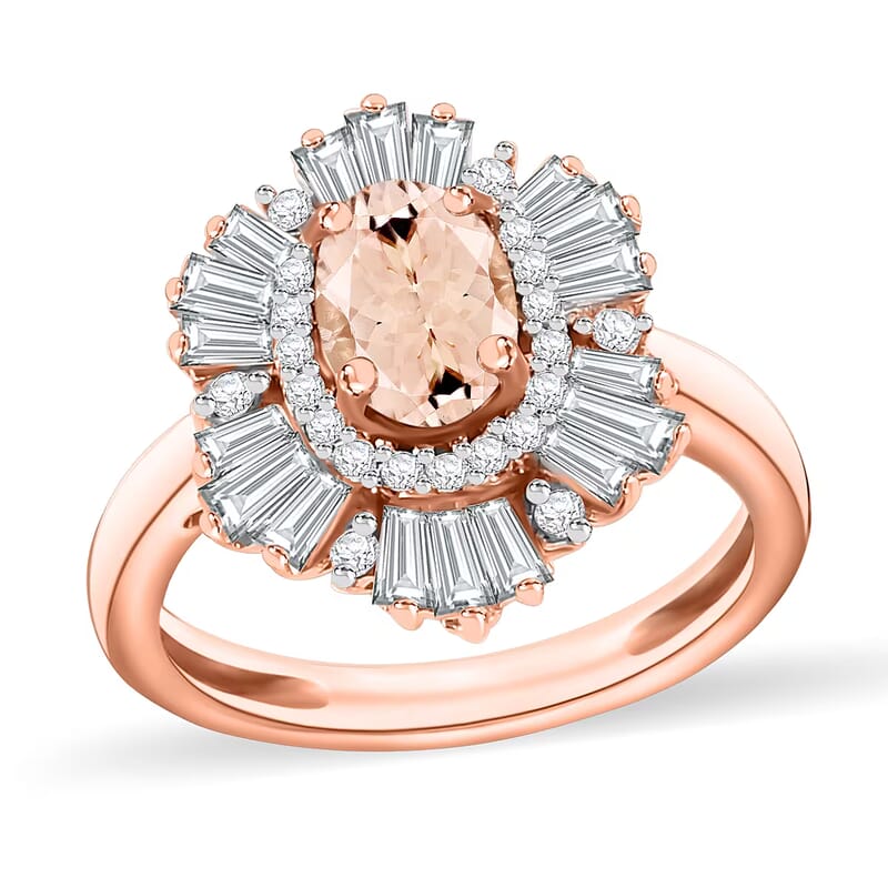 Marropino Morganite and White Zircon 2.90 ctw Ring in 18K Rose Gold Over Sterling Silver (Size  10.0)