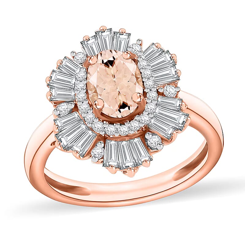 Marropino Morganite and White Zircon 2.90 ctw Ring in 18K Rose Gold Over Sterling Silver (Size  10.0)