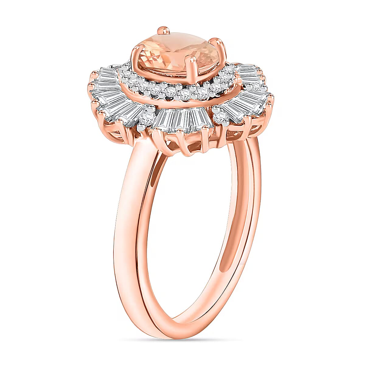 Marropino Morganite and White Zircon 2.90 ctw Ring in 18K Rose Gold Over Sterling Silver (Size  10.0)