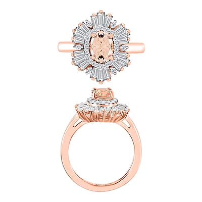 Marropino Morganite and White Zircon 2.90 ctw Ring in 18K Rose Gold Over Sterling Silver (Size  10.0)
