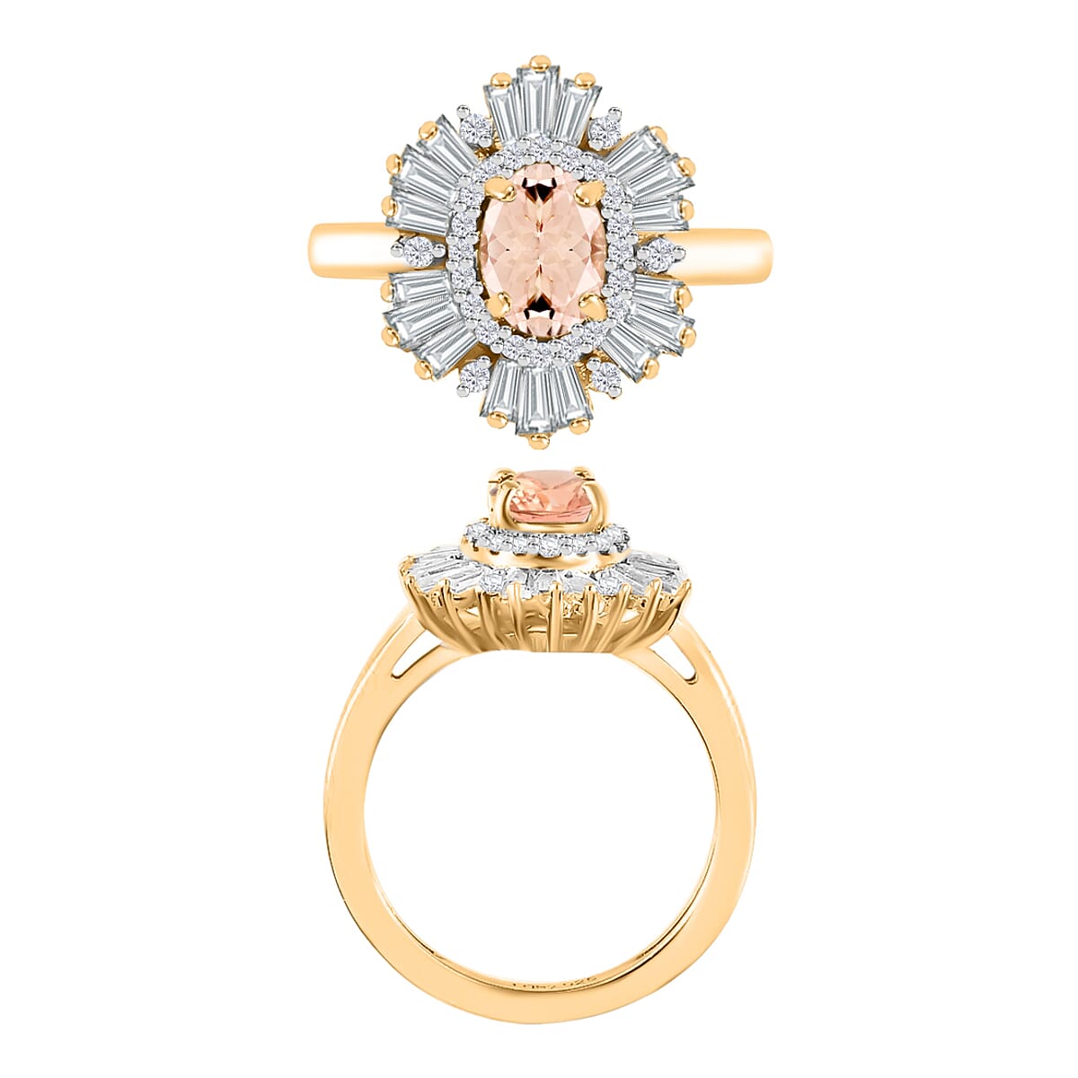 Marropino Morganite and White Zircon 2.90 ctw Ring in 18K Yellow Gold Over Sterling Silver (Size  6.5) (Del. in 10-12 Days) image number 3