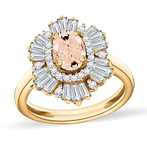 Marropino Morganite and White Zircon 2.90 ctw Ring in 18K Yellow Gold Over Sterling Silver (Size  9.0)