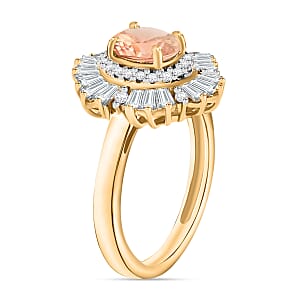 Marropino Morganite and White Zircon 2.90 ctw Ring in 18K Yellow Gold Over Sterling Silver (Size  9.0)
