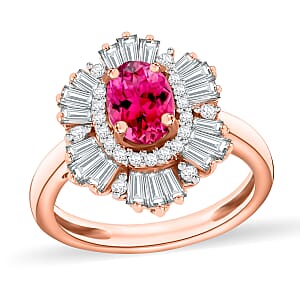 Ouro Fino Rubellite and White Zircon 2.90 ctw Ring in 18K Vermeil Rose Gold Over Sterling Silver (Size  10.0)