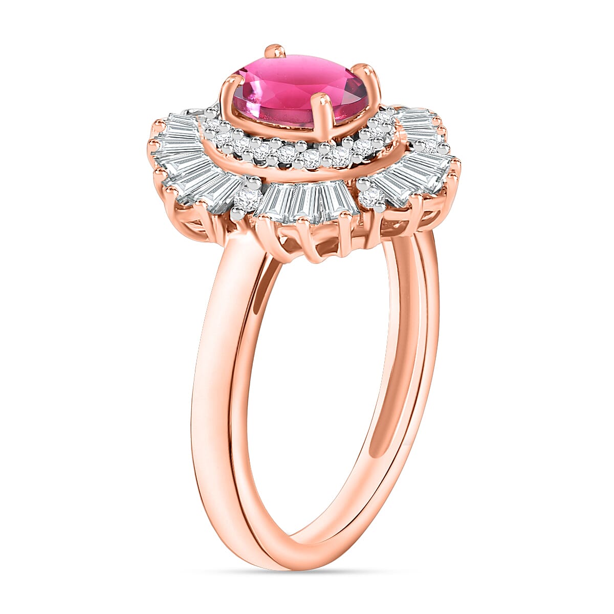 Ouro Fino Rubellite and White Zircon 2.90 ctw Ring in 18K Vermeil Rose Gold Over Sterling Silver (Size  10.0)