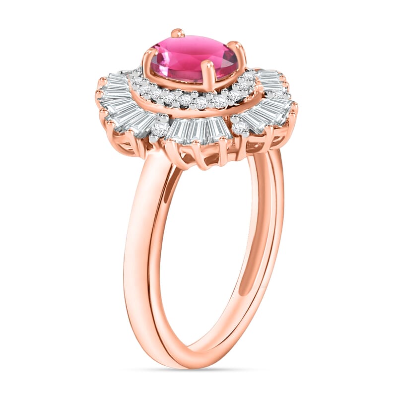 Ouro Fino Rubellite and White Zircon 2.90 ctw Ring in 18K Vermeil Rose Gold Over Sterling Silver (Size  10.0)